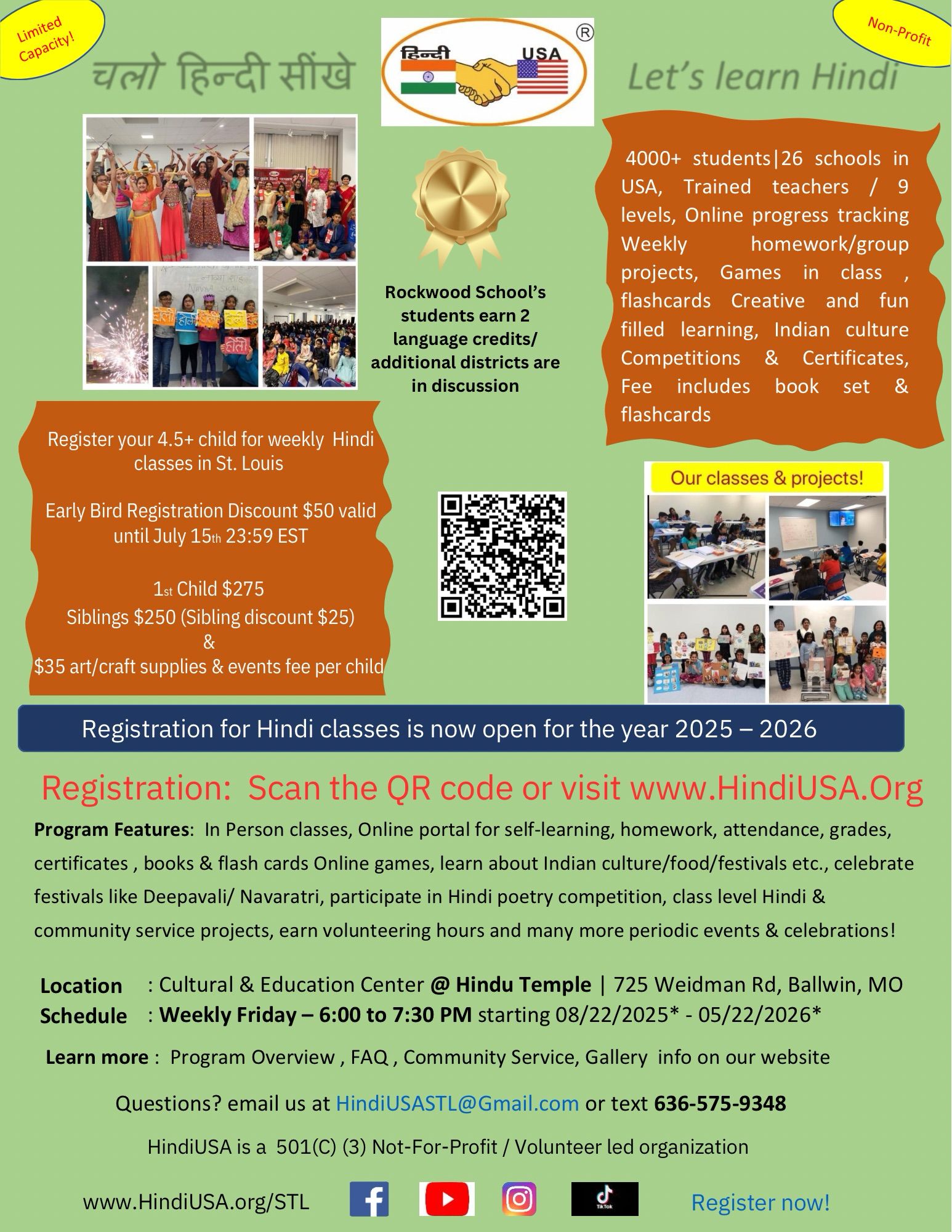 HindiUSA Registration is now OPEN for 2025-2026